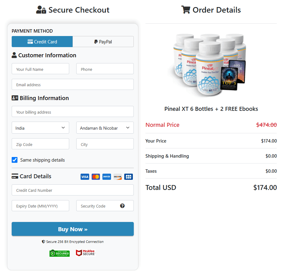 Pineal XT Secure Order Page